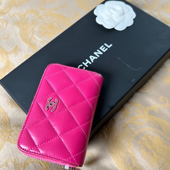 ♥️ Chanel Authentic Pink Leather Card Holder Wallet ❤️ - Picture 2 of 15